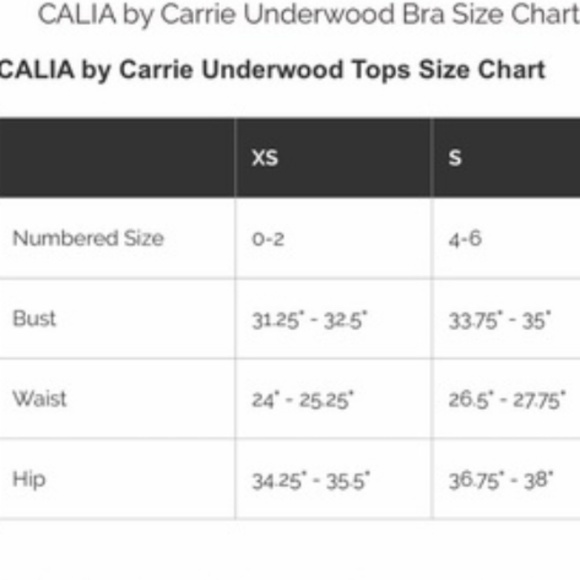 Calia sports bra size chart Clearance